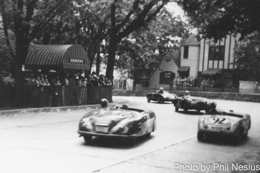 Deutsch-Bonnet (DB) Antem Number 92 driven by Bill Cook at the turn in front of Siebkens at Elkhart Lake, WI July 1952 / 137E_0001-Edit / 