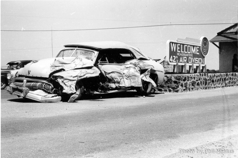 May be a wrecked car they parked outside of base to scare people.. Offutt Air Force Base, was near Omaha, Nebraska / 164E_0007 / 