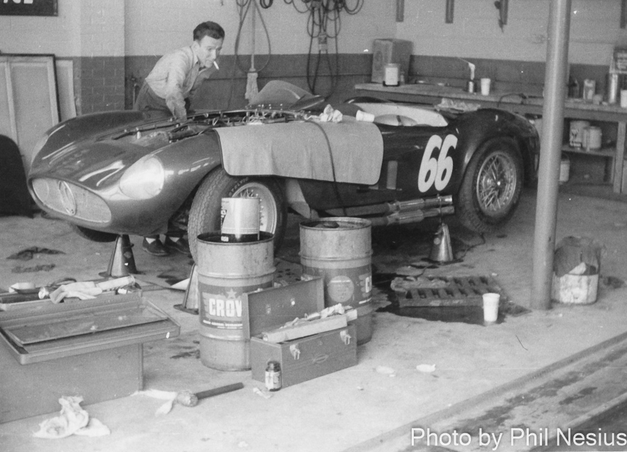 Art Bly working on Maserati 300S Number 66 at Walterboro National Championship Sports Car Race March 10th 1956 / 952_0015 / 