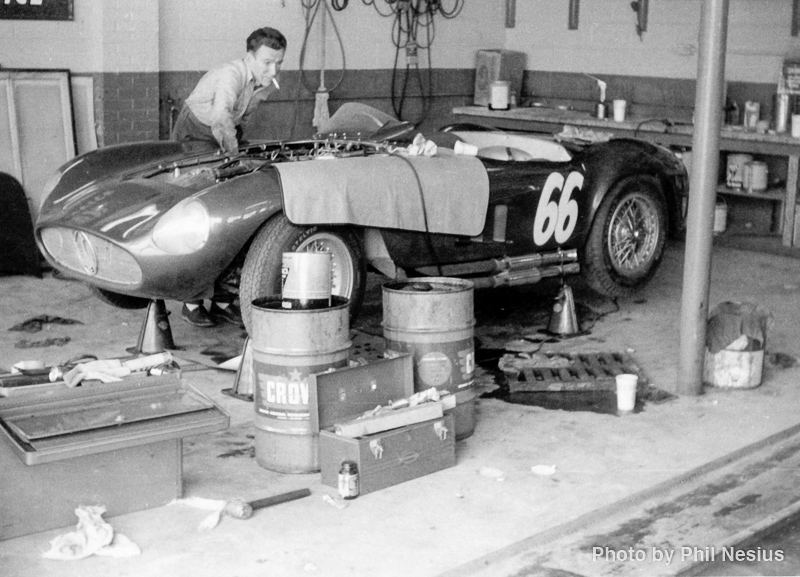 Art Bly working on Maserati 300S Number 66 at Walterboro National Championship Sports Car Race March 10th 1956 / 952_0015 / 