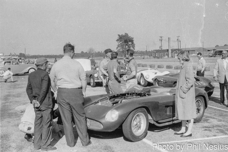 Maserati 300S Number 66 driven by Phil Stewart with Ferrari 500 Mondial Number 115 driven by James Johnston in the background at Walterboro National Championship Sports Car Race March 10th 1956 / 952_0016 / 