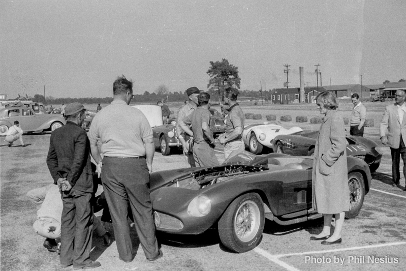 Maserati 300S Number 66 driven by Phil Stewart with Ferrari 500 Mondial Number 115 driven by James Johnston in the background at Walterboro National Championship Sports Car Race March 10th 1956 / 952_0016 / 