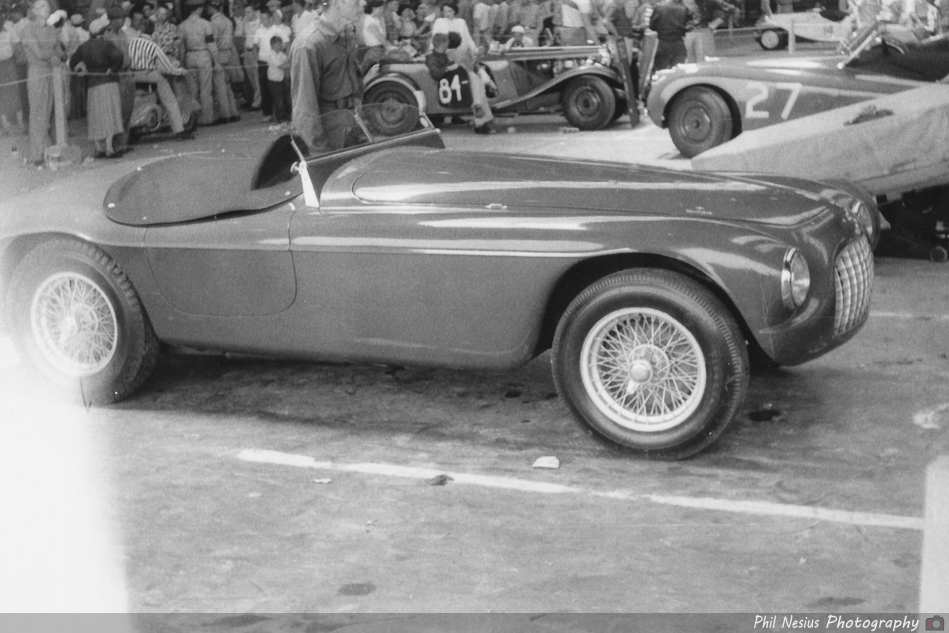 Ferrari 166 MM Touring Spider with tonua cover driven by James Simpson Was running #90 but picture doesn't have a number on it yet at Chanute AFB June, 1953 ~ 312K_0005 ~ 