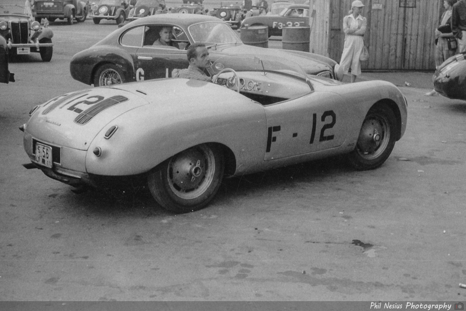 Glockler Porsche number 12 driven by Fred Procter and number 18 Cisitalia at Lockbourne AFB August 1953 ~ 493K_0008 ~ 