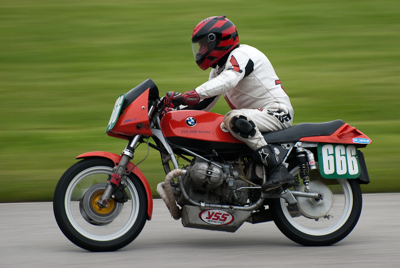 1982 BMW #666 Ridden by Paul Bates in turn 9 at Road America, Elkhart Lake, WI