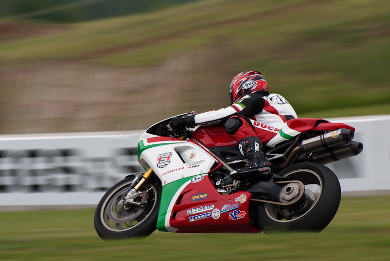2008 Ducati #1 ridden by Brian Larrabure in turn 7 at Road America, Elkhart Lake, WI