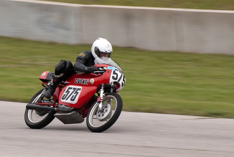 1965 Ducati #575 Ridden by Patrick Dempsey in turn 13 at Road America, Elkhart Lake, WI