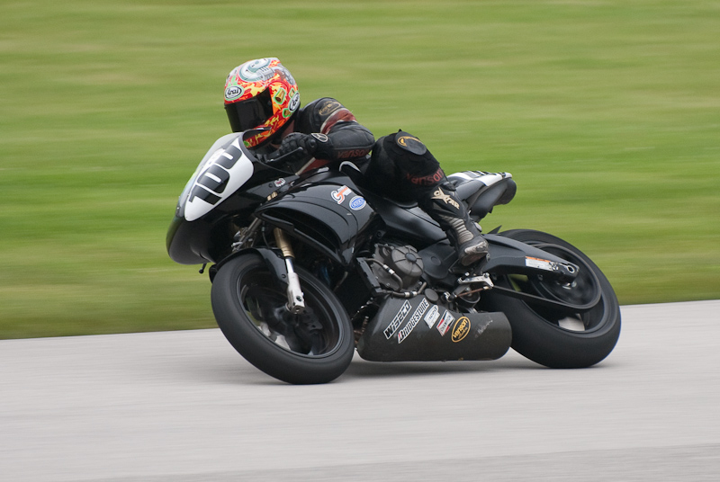 2008 Buell #100 Ridden by Wes Orloff in turn 9 at Road America, Elkhart Lake, WI