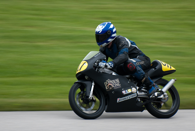 Honda RS125 #617 ridden by Marc Purslow in turn 9 at Road America, Elkhart Lake, WI