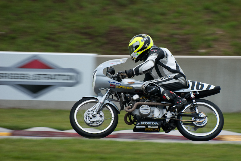 1968 Honda #167 ridden by Michael Polkabla in turn 7 at Road America, Elkhart Lake, WI
