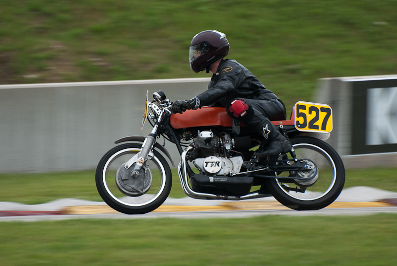 1971 Honda #527 ridden by Scott Mcnulty in turn 7 at Road America, Elkhart Lake, WI