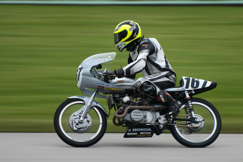 1968 Honda #167 ridden by Michael Polkabla in turn 7 at Road America, Elkhart Lake, WI
