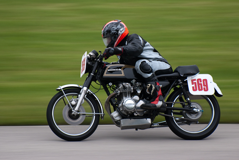 1974 Honda CB #569 Ridden by John Grether Jr in turn 9 at Road America, Elkhart Lake, WI