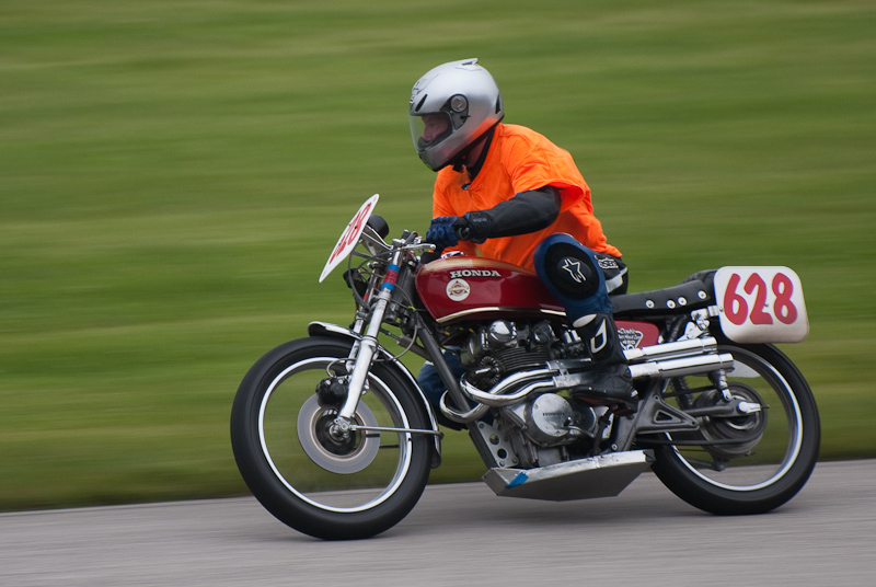 1972 Honda CB #628 ridden by Robert Aitken in turn 9 at Road America, Elkhart Lake, WI
