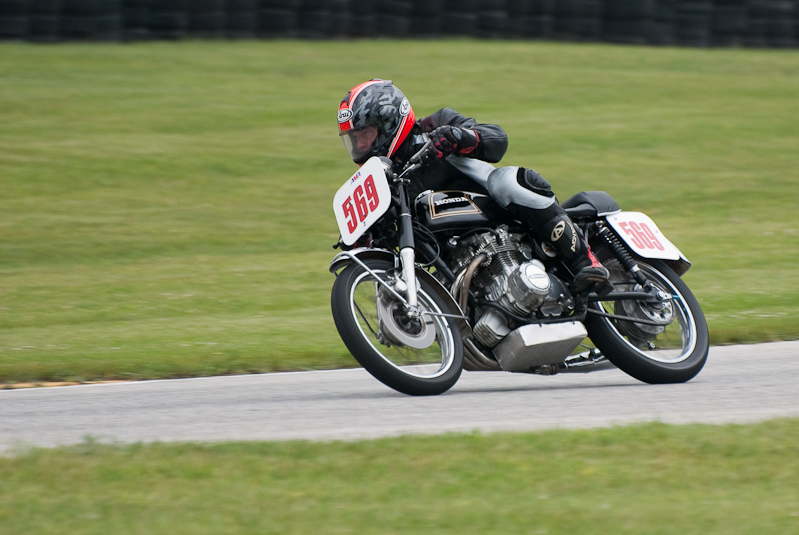 1974 Honda CB #569 Ridden by John Grether Jr in turn 7 at Road America, Elkhart Lake, WI