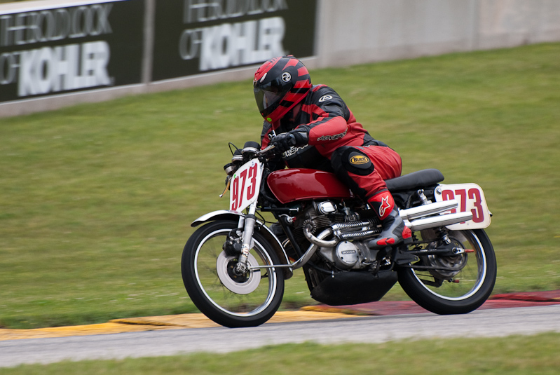1972 Honda #973 Ridden by Rebecca Baker Illman in turn 7 at Road America, Elkhart Lake, WI