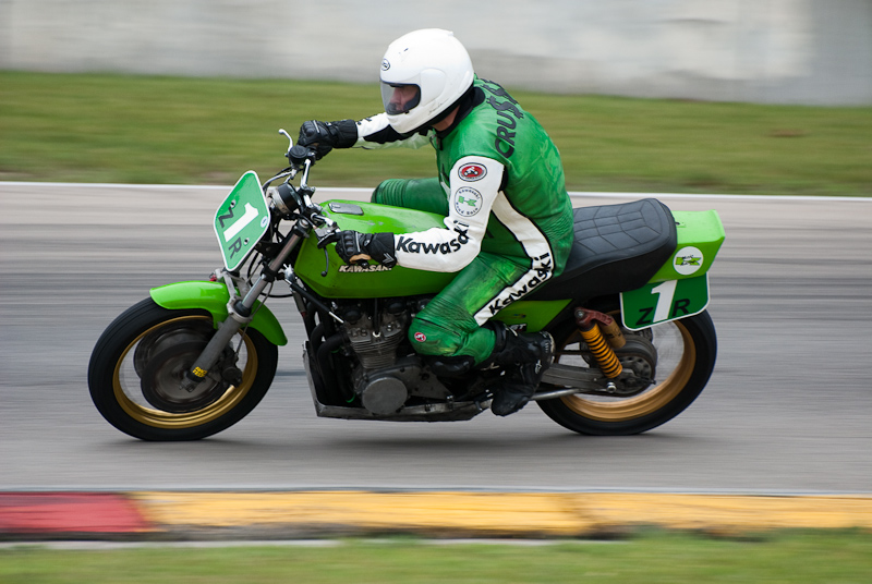 1978 Kawasaki #1r Ridden By David Crussell in turn 6 at Road America, Elkhart Lake, WI