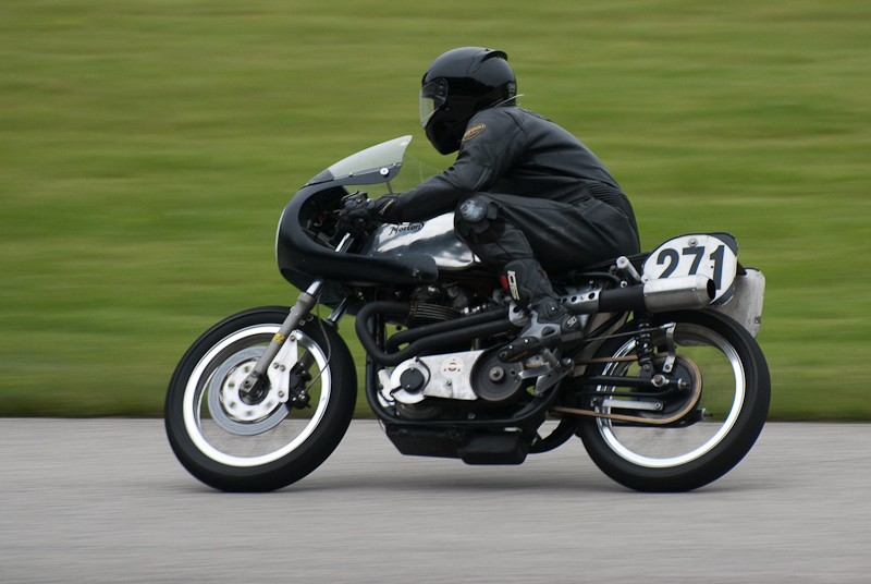 1961 Norton #271 Ridden by Jesse Seary in turn 9 at Road America, Elkhart Lake, WI