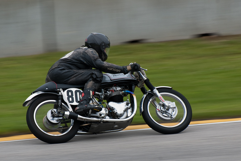 1961 Norton #80 Ridden by Robert Goodpaster in turn 13 at Road America, Elkhart Lake, WI