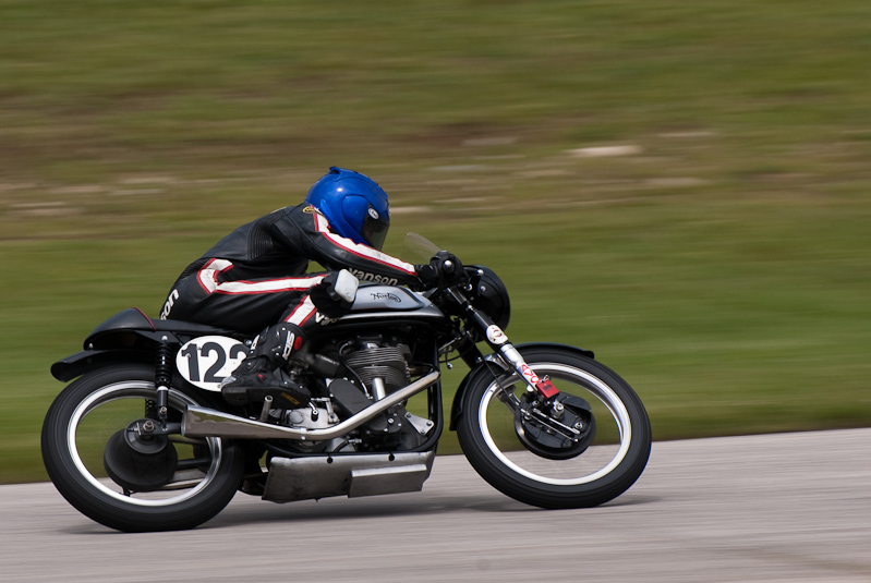 1961 Norton #122 Ridden by Alex Mclean in turn 13 at Road America, Elkhart Lake, WI