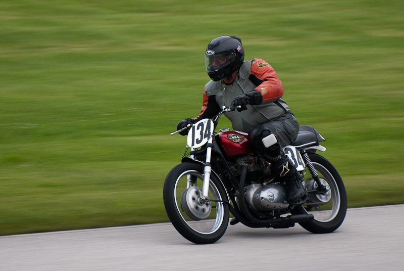 1969 BSA #134 ridden by Mike Proffitt in turn 9 at Road America, Elkhart Lake, WI