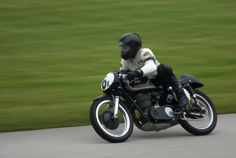 1959 AJS #6X ridden by Dave Janiec in turn 9 at Road America, Elkhart Lake, WI