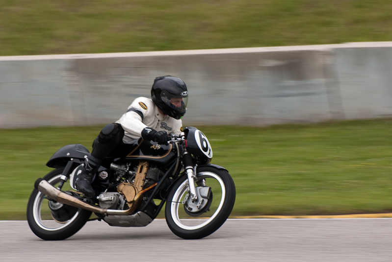 1959 AJS #6X ridden by Dave Janiec in turn 13 at Road America, Elkhart Lake, WI