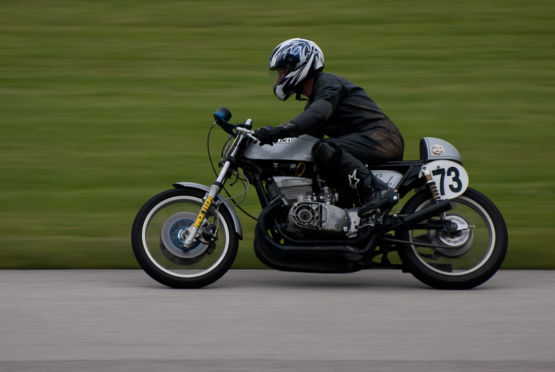 1972 Suzuki #73 ridden by Laf Young in turn 9 at Road America, Elkhart Lake, WI