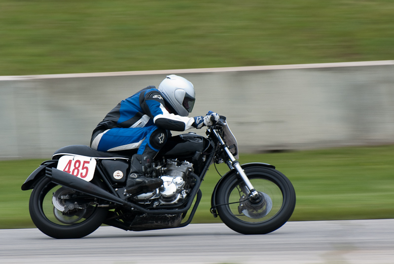 1975 Triumph #485 ridden by David Wells in turn 13 at Road America, Elkhart Lake, WI