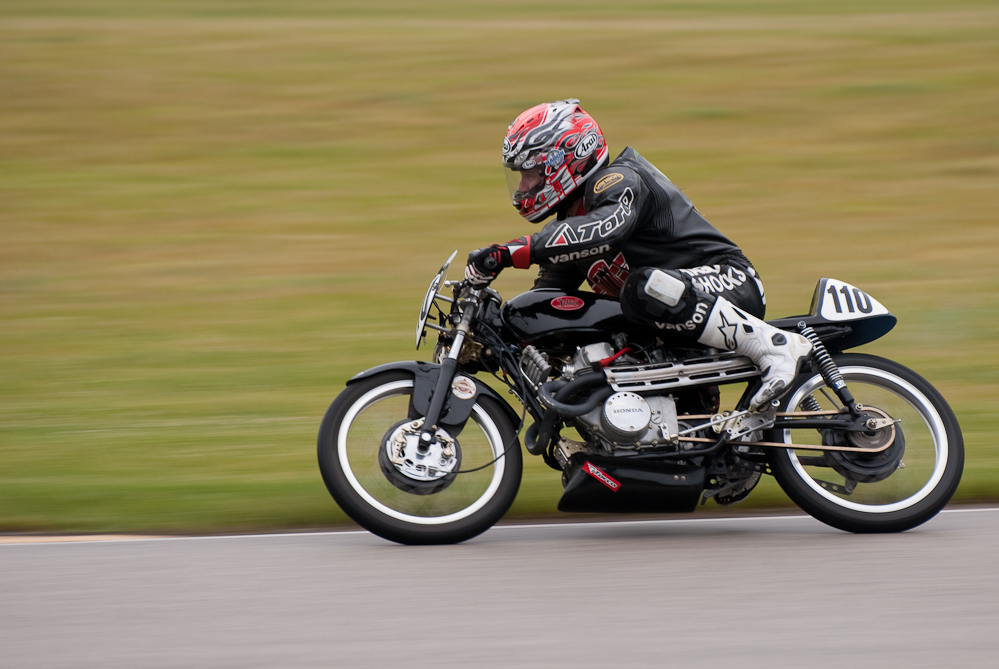 Billy Hamill on a 1970 Honda, No 110 in the bend, Road America, Elkhart Lake, WI
