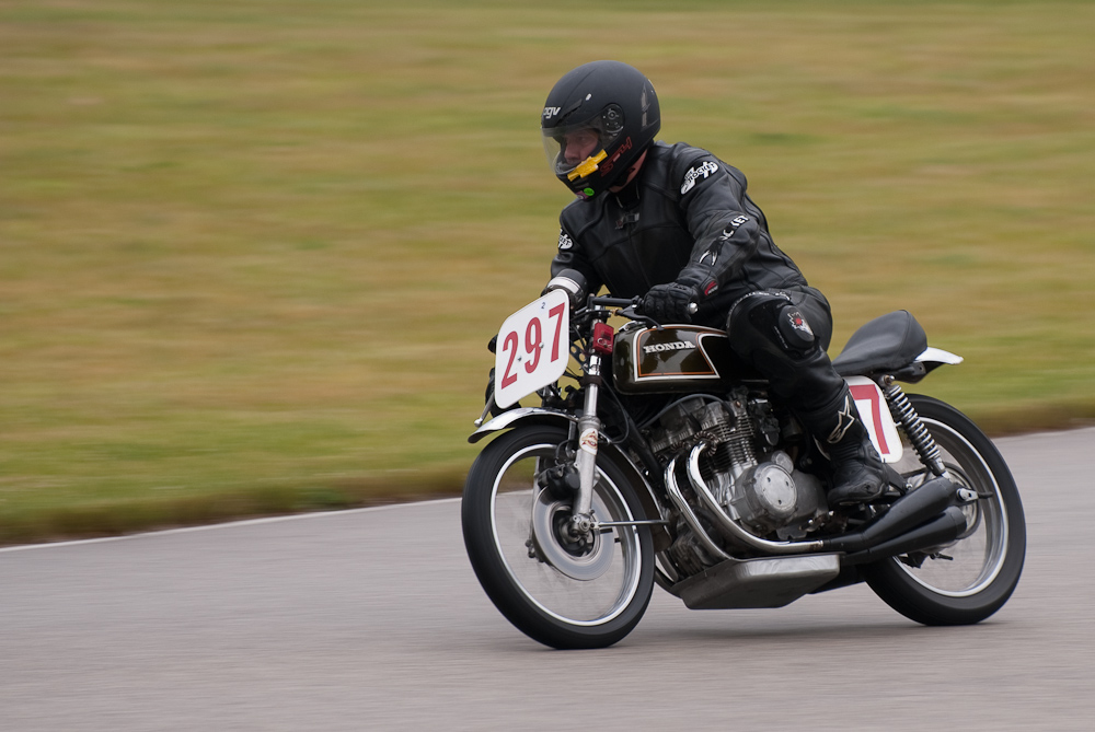 Jack Mattlin on a 1972 Honda, No 297 in the bend, Road America, Elkhart Lake, WI