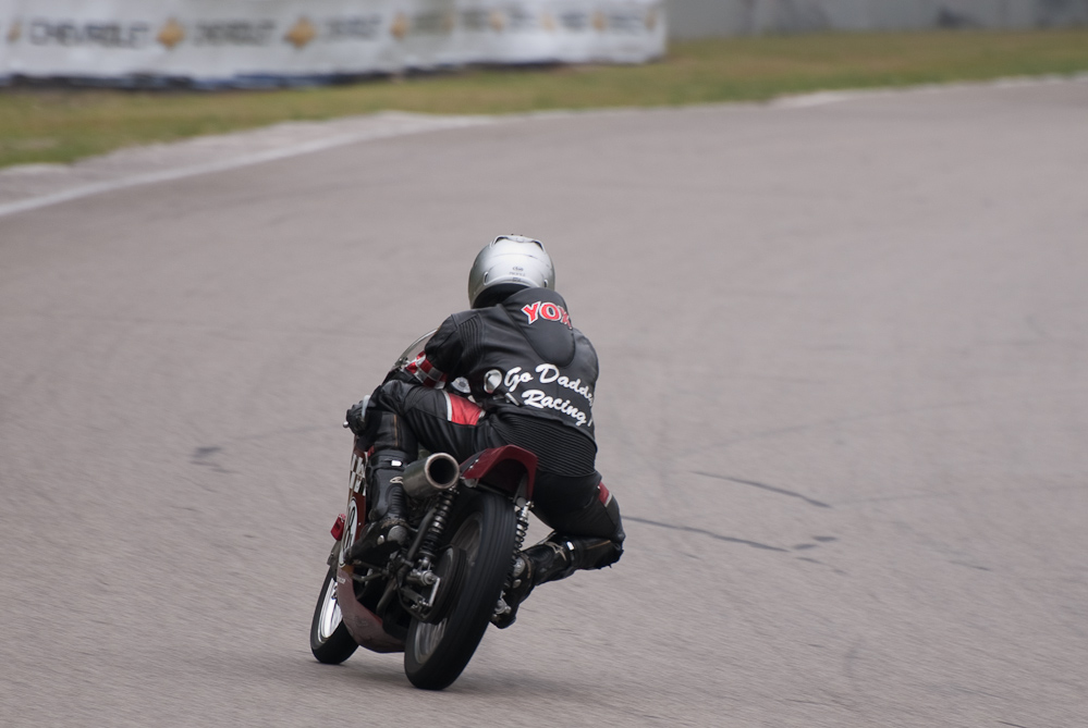 Bruce Yoxsimer on a Seely, No 88X in the bend, Road America, Elkhart Lake, WI 