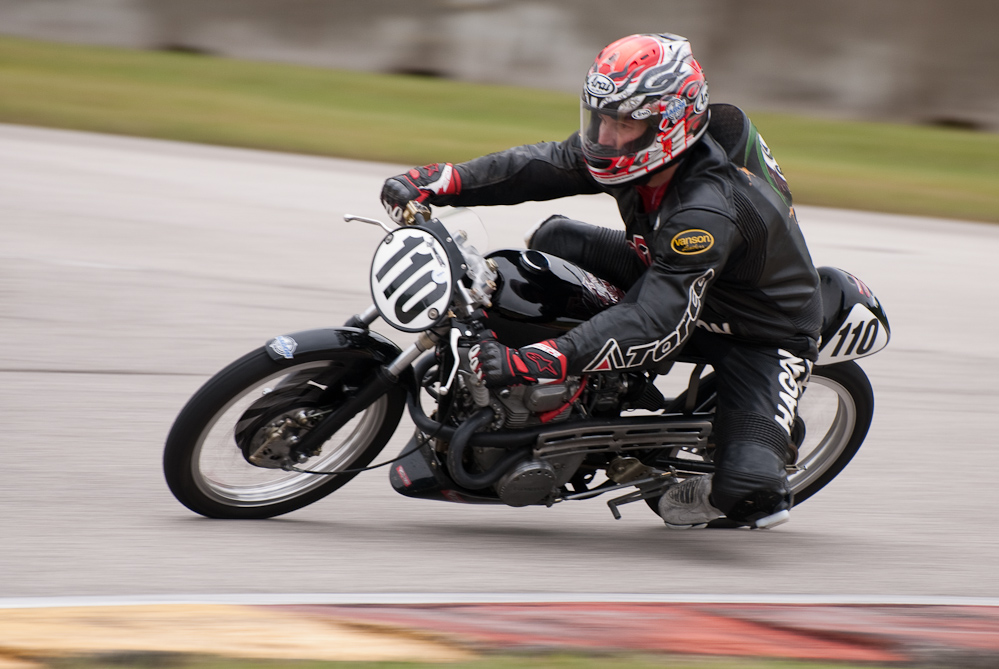 Billy Hamill on a 1970 Honda, No 110 in the bend, Road America, Elkhart Lake, WI
