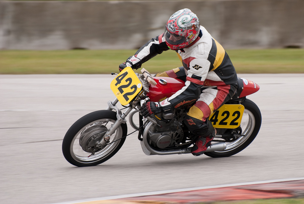 Richard Johnston on a 1971 Honda, No 422 in the bend, Road America, Elkhart Lake, WI