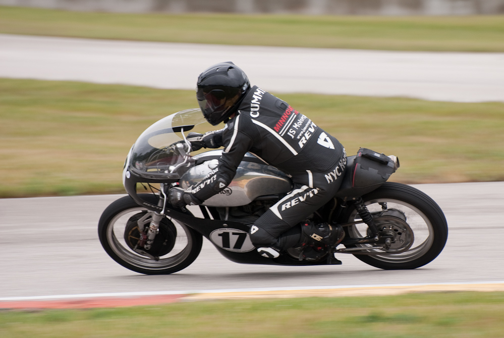 Kenny Cummings on the No 17 Norton in the bend, Road America, Elkhart Lake, WI