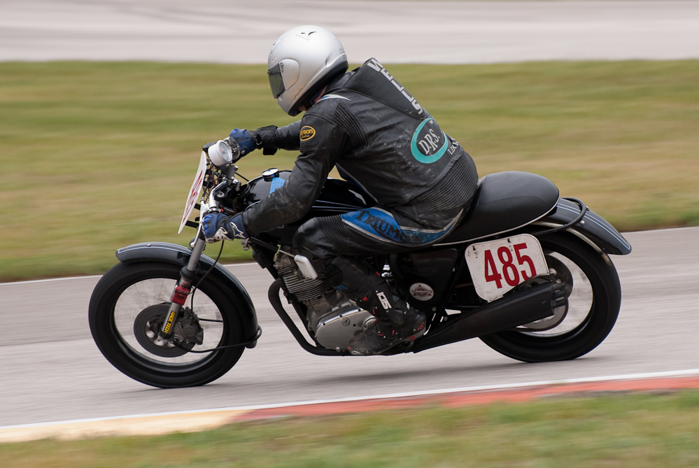 David Wells on a 1975 Triumph, No 485 in the bend, Road America, Elkhart Lake, WI