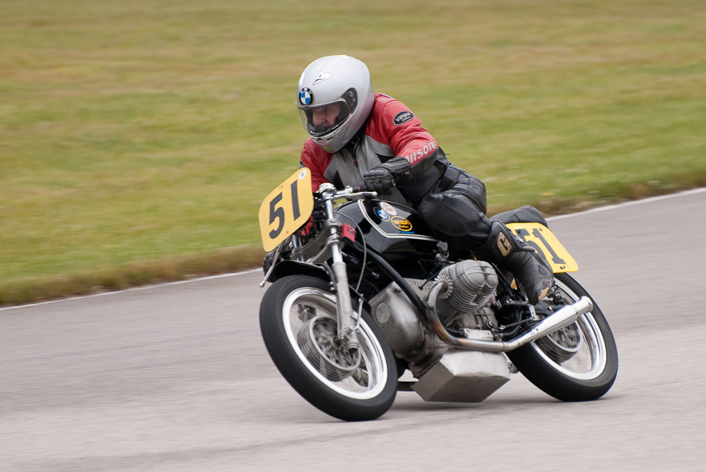 Norbert Nickel on a 1971 BMW No 51 in the bend, Road America, Elkhart Lake, WI