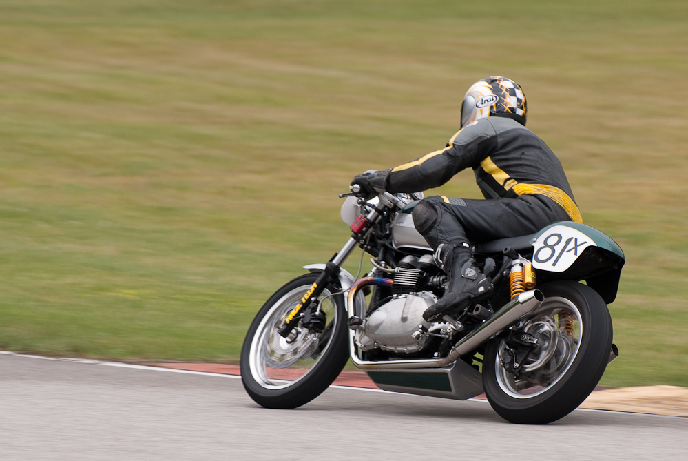 Ephriam Wilkinson riding a 2008 Triumph, No 81X in the bend, Road America, Elkhart Lake, WI