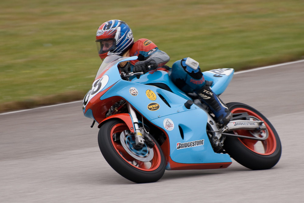 Kevin Burns riding a Suzuki, No 68 in the bend, Road America, Elkhart Lake, WI