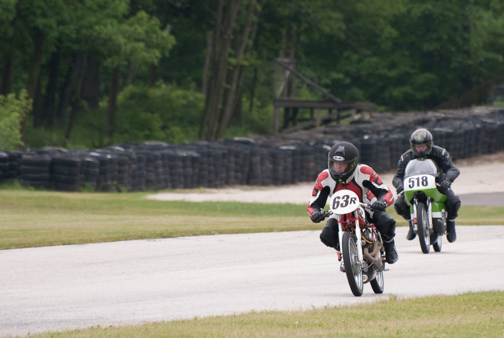 Eric Geiselman on a 1966 Honda, No 63R in the bend, Road America, Elkhart Lake, WI