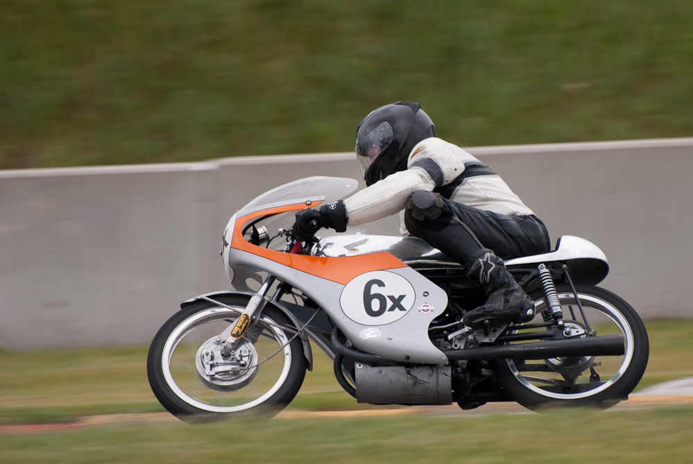 Dave Janiec on a 1968 Honda, No 6X in turn 7, Road America, Elkhart Lake, WI 