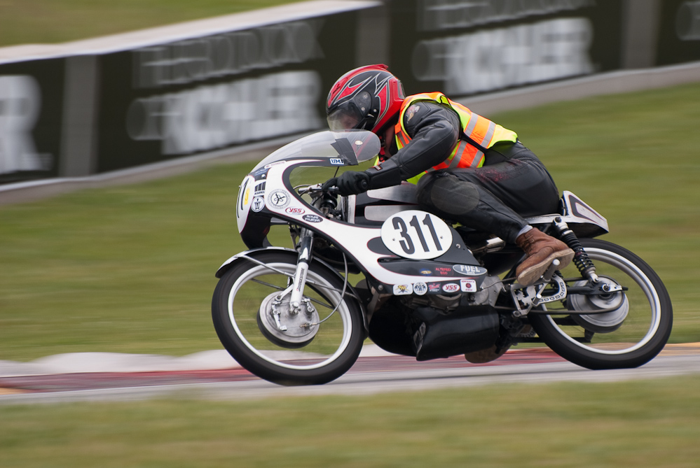 Warren Heir on a 1969 Honda, No 311 in turn 7, Road America, Elkhart Lake, WI