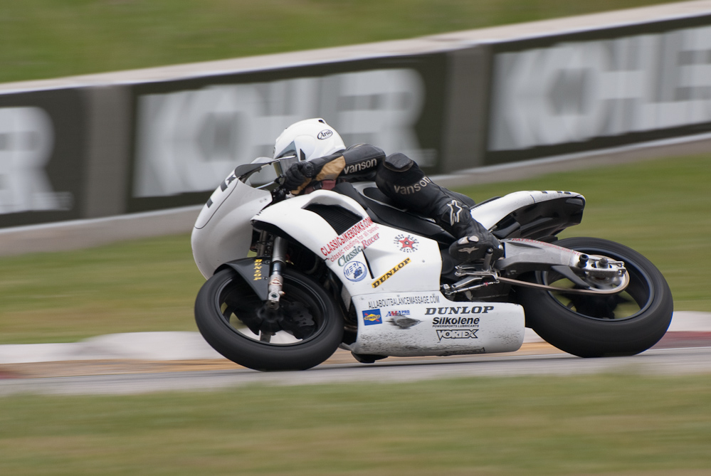 Pat Mooney on a Buell, No 11X in turn 7, Road America, Elkhart Lake, WI