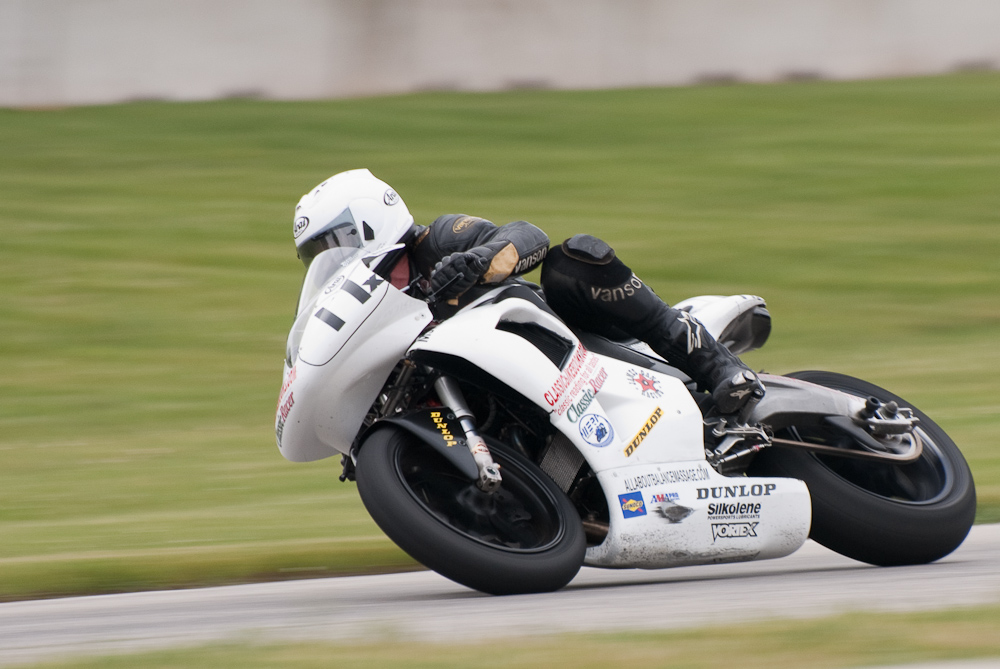 Pat Mooney on a Buell, No 11X in turn 7, Road America, Elkhart Lake, WI