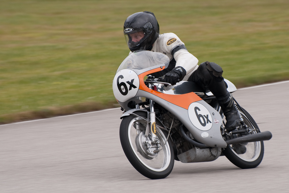Dave Janiec on a 1968 Honda, No 6X in the bend, Road America, Elkhart Lake, WI 