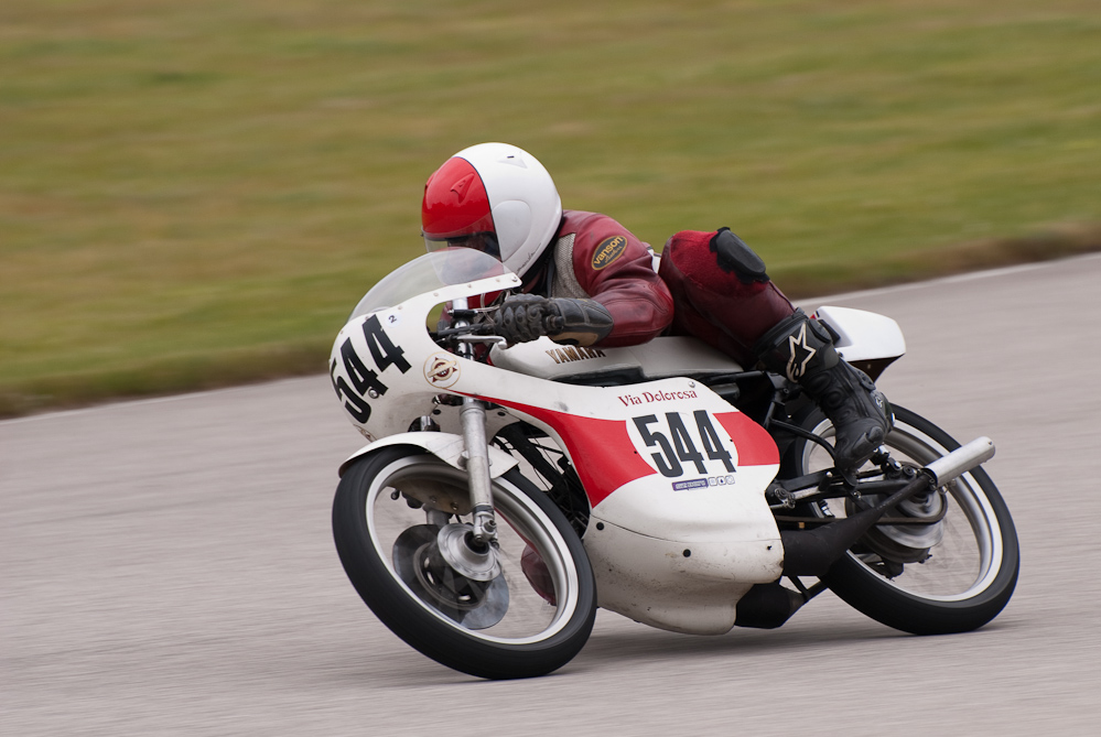 Glen Christianson on a 1974 Yamaha No 544 in the bend, Road America, Elkhart Lake, WI