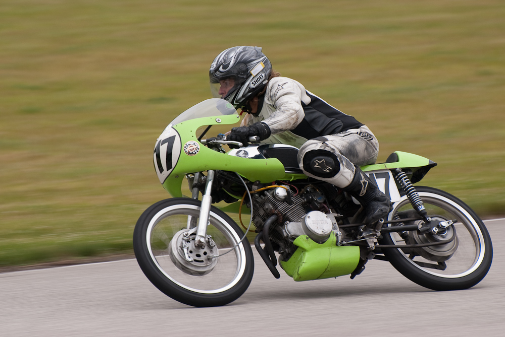 Lorraine Crussell 1967 Honda No 917 in the bend, Road America, Elkhart Lake, WI
