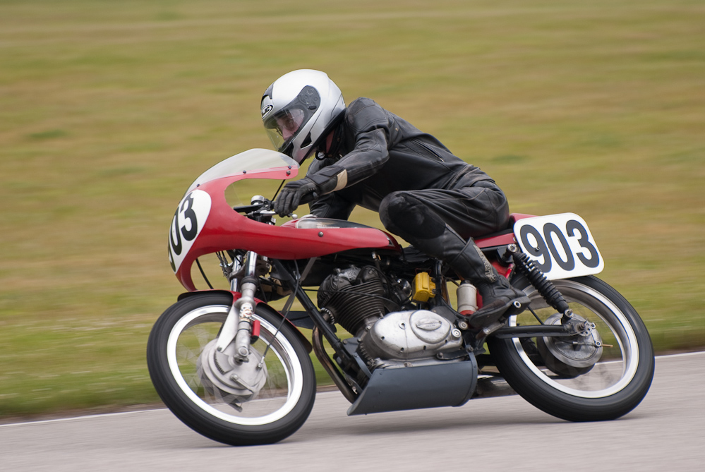 Robert Brangaccio on a 1971 Ducati, No 903 in turn 7, Road America, Elkhart Lake, WI