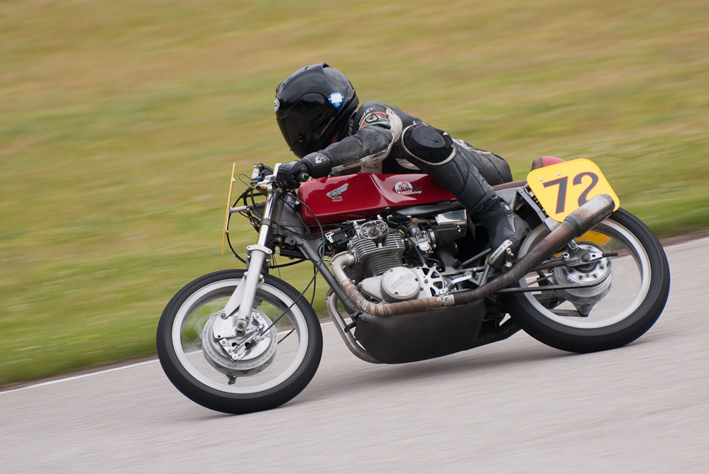 Jack Mattlin on a 1972 Honda, No 297 in the bend, Road America, Elkhart Lake, WI