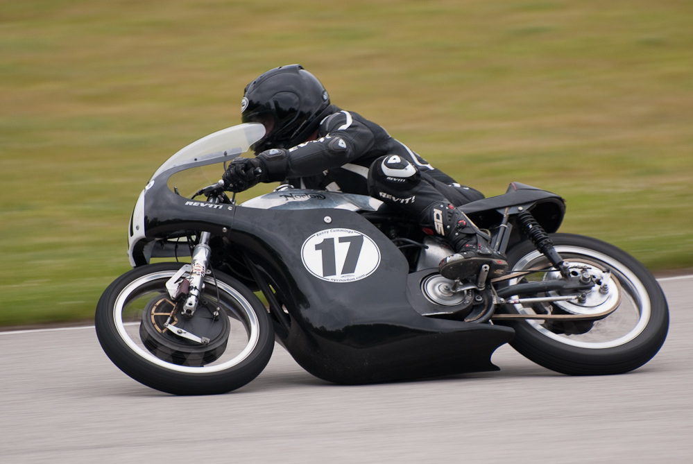Kenny Cummings on the No 17 Norton  in the bend at Road America, Elkhart Lake, WI